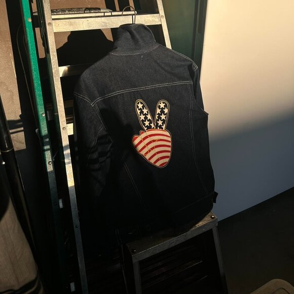 Kohei America Peace Graphic Denim Navy Button Multi-Pocket Jacket Adult Medium - Picture 6 of 6